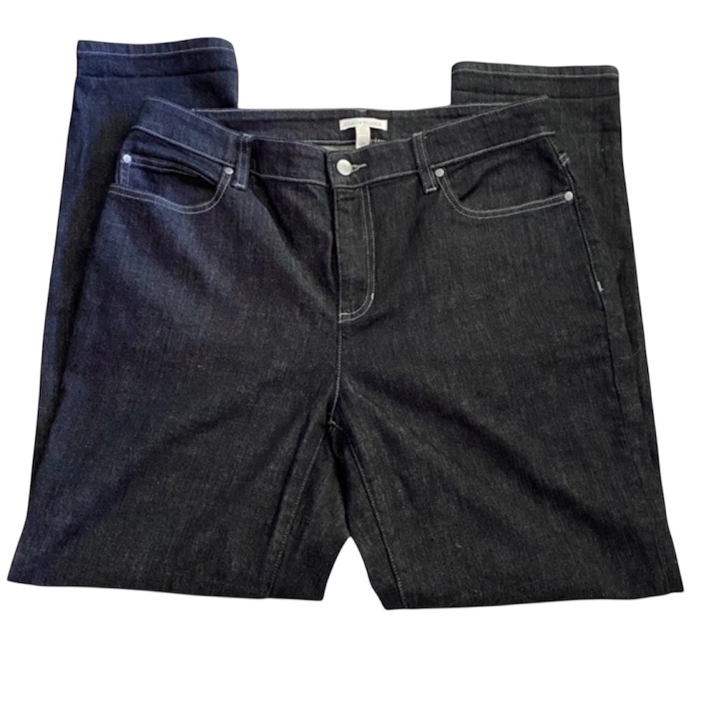 Eileen Fisher Black Denim Straight Leg Organic Cotton Boyfriend Jean SZ 10